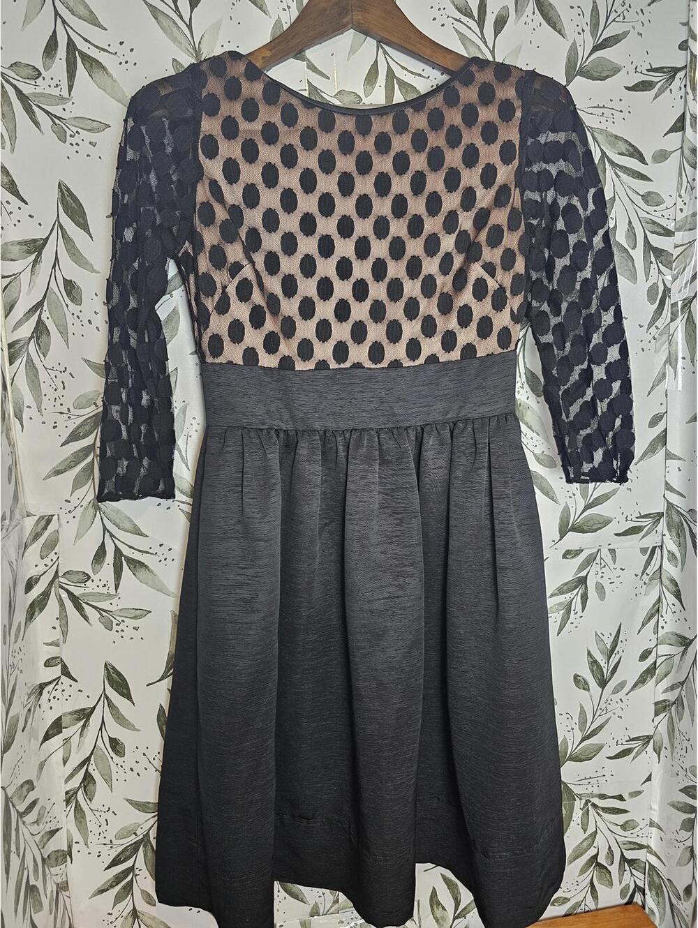 Eliza J Dress Black & Tan Womens Size 4 Cocktail Polka Dot
